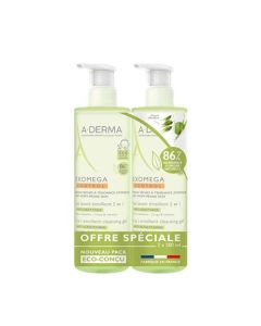 A-Derma Exomega Control Gel Lavant Émollient Anti-Grattage 2en1 Corps et Cheveux Offre Spéciale Duo 2x500 ml