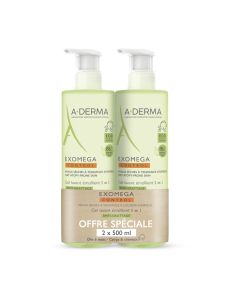 A-Derma Exomega Control Gel Lavant Emollient 2en1 Corps et Cheveux 2x500 ml
