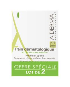 A-Derma Les Indispensables Pain Dermatologique Nettoyant Apaisant Au Lait D'Avoine Offre Spéciale Duo 2x100 g