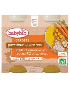 Babybio Carotte, Butternut, Poulet, Riz Dès 6 Mois 2x200g