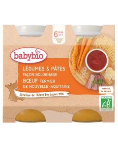 Babybio Légumes & Pâtes Façon bolognaise Au Boeuf Dès 6 Mois 2x200g