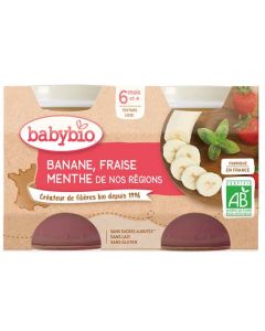 Babybio Banane Fraise Menthe Dès 6 Mois 2x130g