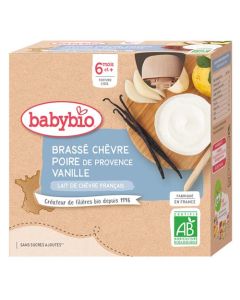 Babybio Brassé Lait de Chèvre, Poire, Vanille Dès 6 Mois 4x85g