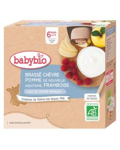 Babybio Brassé Lait de Chèvre, Pomme, Framboise Dès 6 Mois 4x85g
