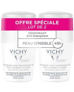 Vichy Déodorant Anti Transpirant 48H Roll On Peau Sensible 2 x 50 ml