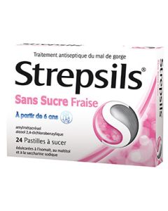 Strepsil Fraise Sans Sucre 24 pastilles