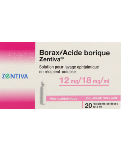Zentiva Borax Acide Borique 12mg/18mg/ml Solution Pour Lavage Ophtalmique 5ml x20