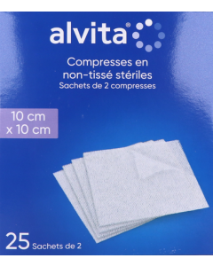 Alvita Compresse Non Tissee Sterile 10cm X 10cm X2 25 unités
