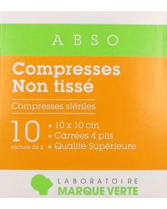 Marque Verte Abso Compresse Non Tissée de Gaze 10cm X 10cm 2x10 unités