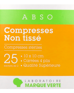 Marque Verte Abso Compresse Non Tissée de Gaze 10cm X 10cm 2x25 unités