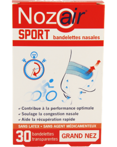 Nozoair Sport Bandelette Nasale Grand Nez x30