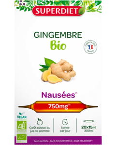 Superdiet Gingembre Bio Nausées Ampoules Buvables 15ml x20