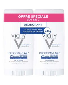 Vichy Déodorant 24H Actif Anti Odeur d'Origine Naturelle Stick 2x40 ml