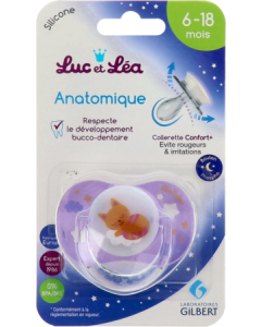 Luc et Léa Sucettes Nuit 6-18 mois Anatomiques Chat Anneau