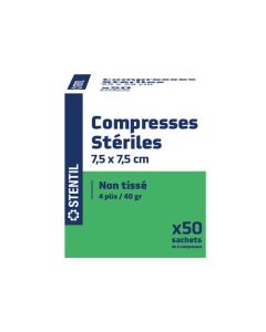 Stentil Compresses Stériles Non Tissées 50 Sachets de 2 Compresses de 7,5x7,5cm