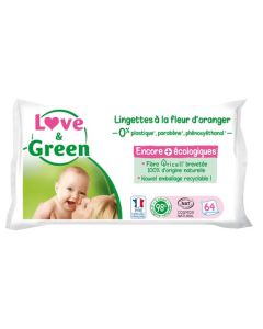 Love & Green Lingettes Parfumées 100% Naturelles et Biodégradables x 64