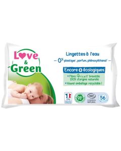 Love & Green Lingettes à l'Eau 100% Naturelles et Biodégradables x 56 