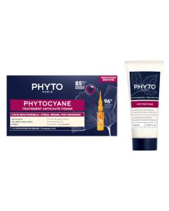 Phyto Cyane Coffret Traitement Antichute Femme Chute Réactionnelle 12 ampoules+ Shampoing Revigorant 100 ml