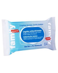 Assanis Lingette Family Antibactérien Mains 64 Lingettes