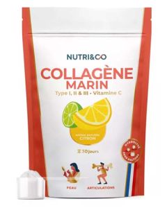 Nutri&Co Collagène Marin Type I II III Vitamine C Citron Poudre 180g