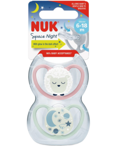 Nuk Sucette Silicone Space 6/18m Nuit Fille X2
