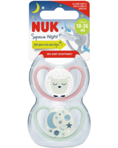 Nuk Sucette Silicone Space 18/36m Nuit Fille X2