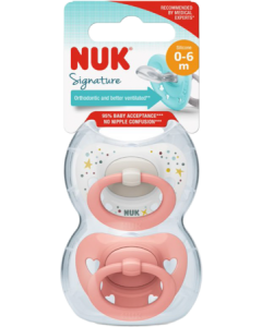 Nuk Sucette Silicone Signature 0/6mois Rose X2