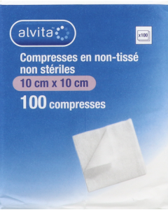 Alvita Compresse Non Tissee Non Sterile 10cm X 10cm 100 unités