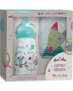 Luc et Léa Coffret biberon 270 ml + Bavoir "collection capsule Moulin Roty"