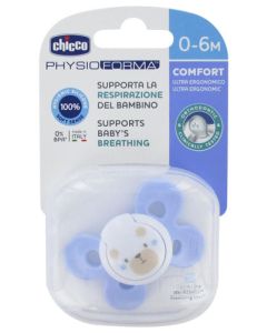 Chicco Sucette Physio Comfort Silicone - Boîte Stérilisable - X1 - Bleu - 0-6M