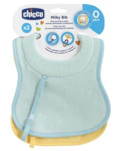 Chicco Bavoir d Allaitement et de Succion - Tour de Cou Rembourré - X2 - Bleu & Jaune - 0M+