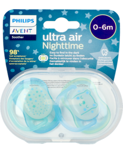 Avent Sucette Ultra Air Nuit Silicone 0/6mois Mixte X2