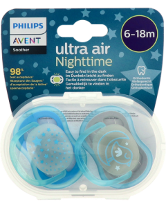 Avent Sucette Ultra Air Nuit Silicone 6/18mois Mixte X2