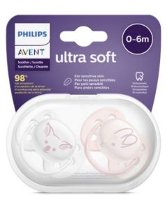 Avent Ultra Soft Sucettes Orthodontiques Silicone 0-6 Mois Lot de 2