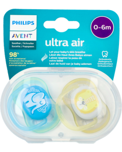 Avent Sucette Ultra Air Mixte Animaux 0/6mois X2