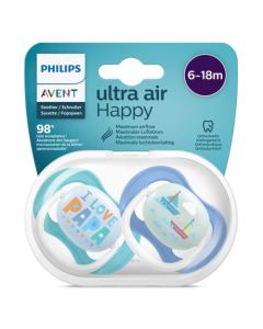 Avent Ultra Air Happy Sucettes Orthodontiques Silicone 6-18 Mois Lot de 2