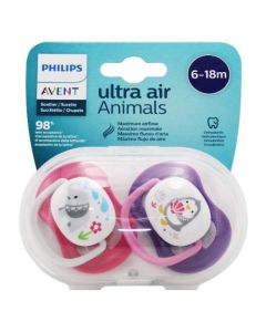 Avent  Ultra Air Animals Sucettes Orthodontiques Silicone 6-18 Mois Lot de 2