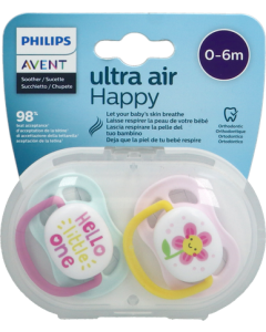 Avent Sucettes Ultra Air Mixte Love Mama 0/6mois X2