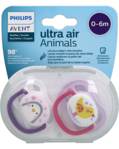 Avent Sucette Ultra Air Mixte Animaux 0/6mois X2