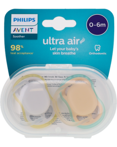 Avent Sucettes Ultra Air Mixte Silicone Neutre 0/6mois X2