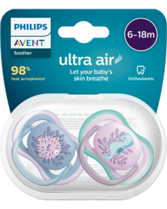 Avent Sucette Ultra Air Multicolore 6/18mois x2