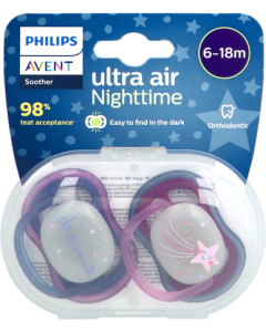 Avent Sucettes Ultra Air Nuit 6/18mois X2