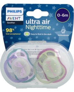 Avent Sucettes Ultra Air Nuit 0/6mois x2