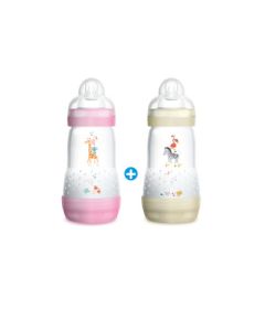MAM Biberon Easy Start Anti-Colique 260 ml - de 0 à 6 mois - Lot de 2 - Rose et Blanc - Tétine débit 2