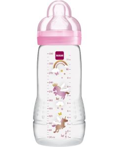 MAM Biberon Easy Active Décoré 330 ml Rose - à partir de 6 mois - Tétine débit X  