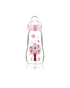MAM Biberon Verre 260 ml Rose - de 0 à 6 mois - Tétine Débit 2