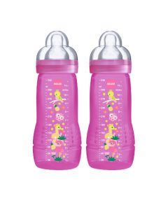 MAM Biberon Easy Active Coloré 330 ml Rose - à partir de 6 mois - Lot de 2  - Tétine Débit X