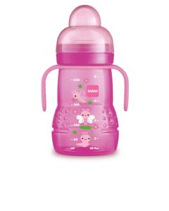 MAM Biberon de Transition 220 ml Rose - à partir de 4 mois - Bec Souple Antifuite Silicone 