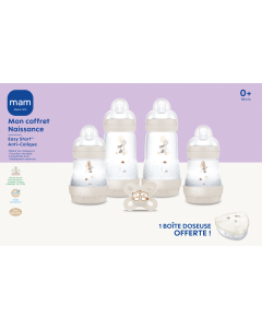 MAM Coffret Naissance Sable 4 Biberons + 1 Sucette + 1 Boite Doseuse