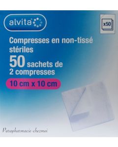 Alvita Compresse Stérile en Non Tissé 7,5cm X 7,5cm 50 Sachets